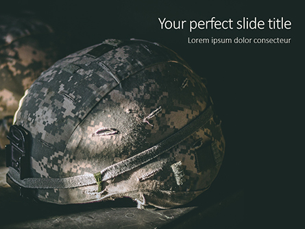 Two Kevlar Helmets with Camouflaged Cover Presentation Presentation Template, Master Slide