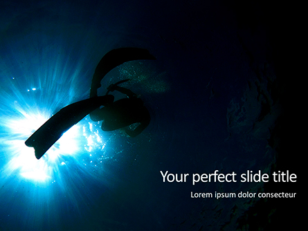 Scuba Diver Silhouette Against Sunburst Presentation Presentation Template, Master Slide