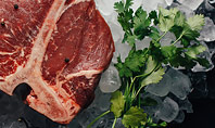 Raw Fresh Beef T-bone Steak and Seasoning on Ice Presentation Presentation Template