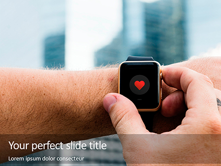 Close up of Hands with Heart Icon on Smartwatch Presentation Presentation Template, Master Slide