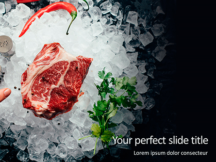 Raw Meat and Ice Cubes on Table Presentation Presentation Template, Master Slide