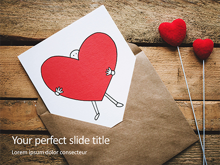 Love Letter Envelope with Red Heart on Wooden Table Presentation Presentation Template, Master Slide
