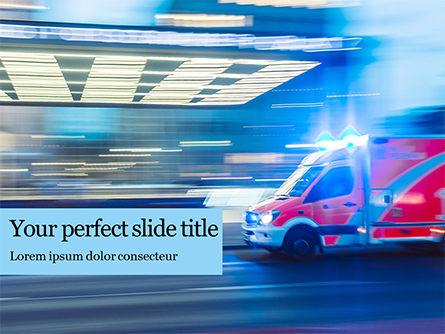 Ambulance Running with Lights and Sirens on a Street Presentation Presentation Template, Master Slide