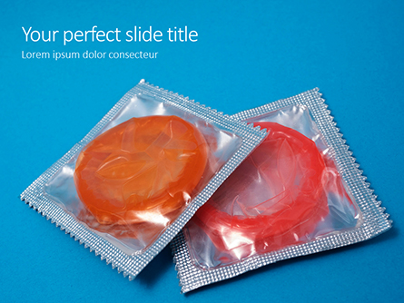 Two Condom Packs on a Blue Background Presentation Presentation Template, Master Slide