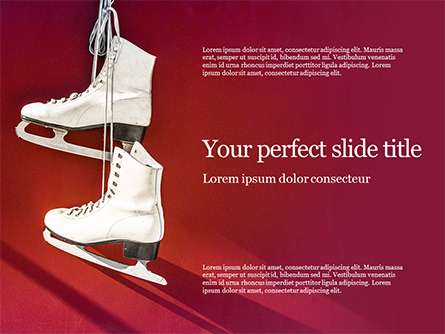 Hanged Pair of White Leather Figure Skates on Red Wall Presentation Presentation Template, Master Slide