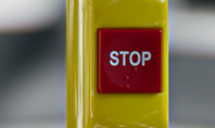 Red Stop Button in Public Transport Presentation Presentation Template