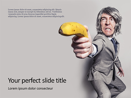 Man in a Suit Holding Banana Like a Gun Presentation Presentation Template, Master Slide