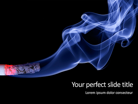 Burning Cigarette with Smoke on Black Background Presentation Presentation Template, Master Slide