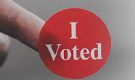 I Voted Sticker on a Man’s Finger Presentation Presentation Template