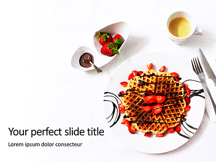 Belgium Waffles with Chocolate Sauce and Strawberries Presentation Presentation Template, Master Slide