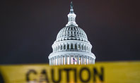 US Capitol Hill During Nighttime with Caution Tape Presentation Presentation Template