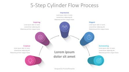 5-Step Cylinder Flow Process Presentation Template, Master Slide