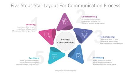 5 Steps Star Layout for Communication Process Diagram Presentation Template, Master Slide