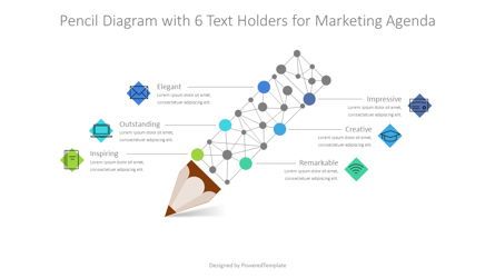 Pencil Diagram with 6 Text Holders for Marketing Agenda Presentation Template, Master Slide
