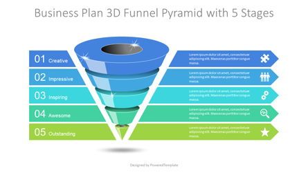 Business Plan 3D Funnel Pyramid with 5 Stages Presentation Template, Master Slide